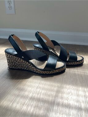 Black Wedge Espadrille Sandals - Women's Slingback